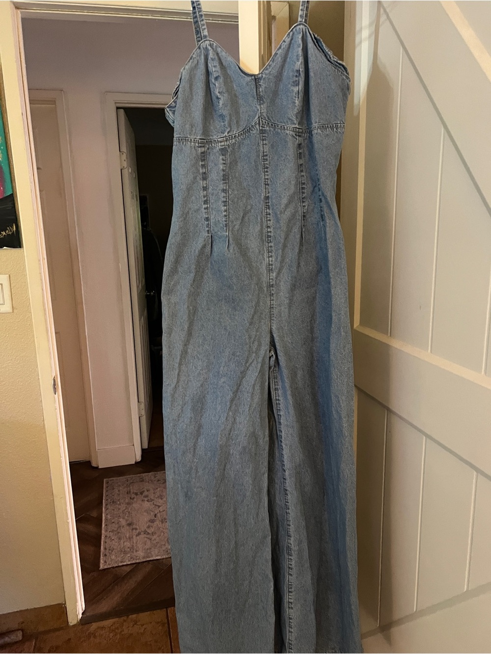 SHEIN Light Blue Denim Wide-Leg Overalls Jumpsuit